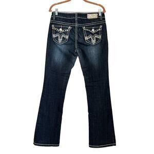 Miss Chic Women's Denim Jeans Size 9 Mid Rise Dark Wash Bling Embroidered